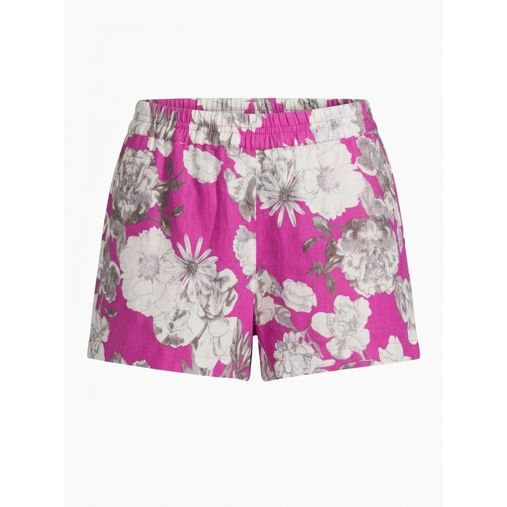 Kut from the Kloth Floral Linen Shorts Womens 8 Pink Elastic Waist Pockets